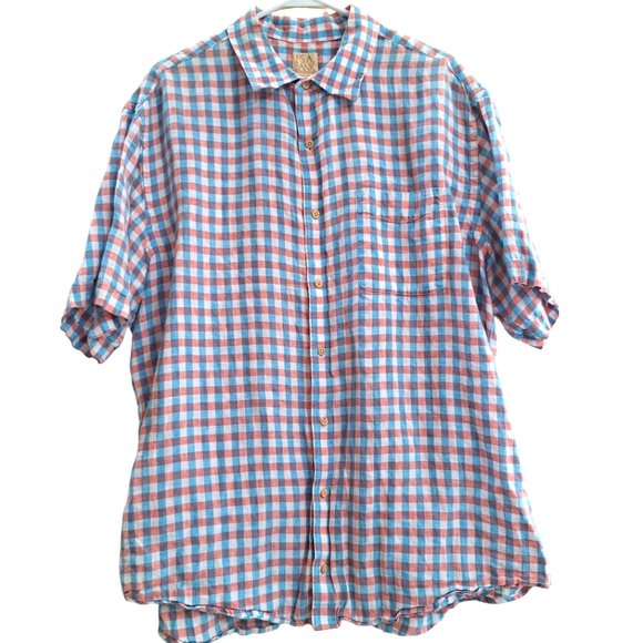 Jos A Bank Linen Men's Blue Plaid Short Sleeve Shirt Size XL - Picture 3 of 9